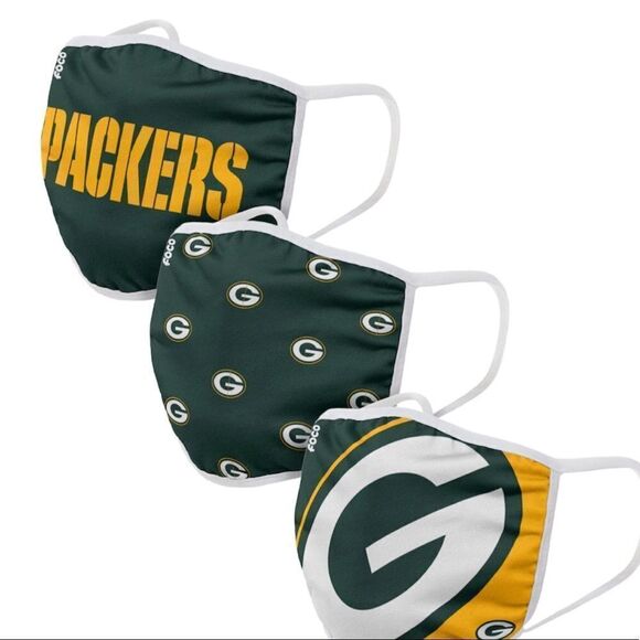 GREEN Bay Packers official NFL licensed 3 Set Face Mask Bundle NWT - Picture 1 of 6